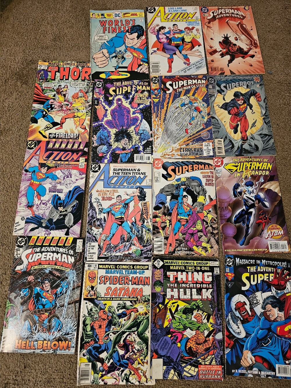 Vintage Comic Book Lot Superman, Thor, Hulk x15
